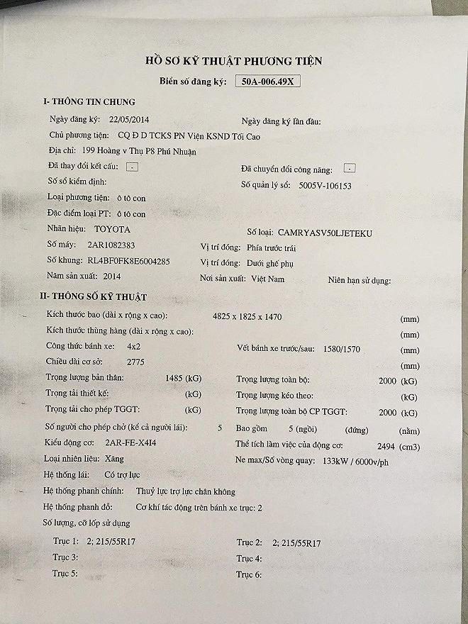 Hồ sơ kỹ thuật phương tiện.