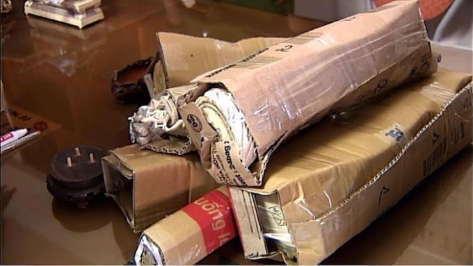 Một số ngà voi được bọc trong bài cát tông.