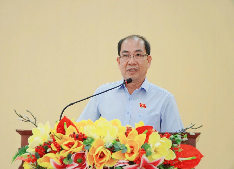 Ông Nguyễn Việt Thắng - Tỉnh ủy viên, Phó Chủ nhiệm Thường trực Ủy ban kiểm tra Tỉnh ủy An Giang phát biểu tại hội nghị (Ảnh: Khánh Thùy)