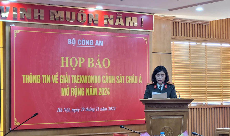 Đại tá Nguyễn Thị Thúy Thanh thông tin về công tác chuẩn bị cho giải đấu Taekwondo Cảnh sát châu Á 2024
