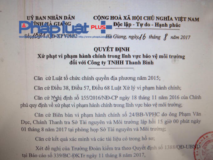 Quyết định của UBND tỉnh Hà Giang.