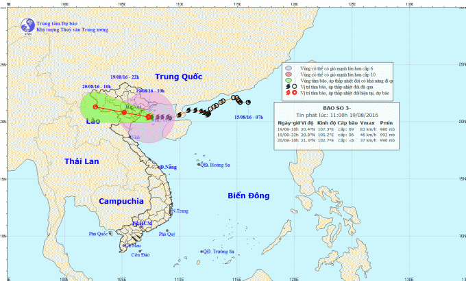 Dự báo hướng đi của bão số 3. Ảnh: nchmf.gov.vn