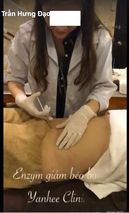 Một video ghi lại cảnh tiêm mỡ bụng giảm béo do người tên T. thực hiện.