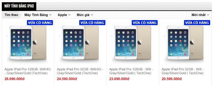Trang web ghi rõ "Vừa có hàng".