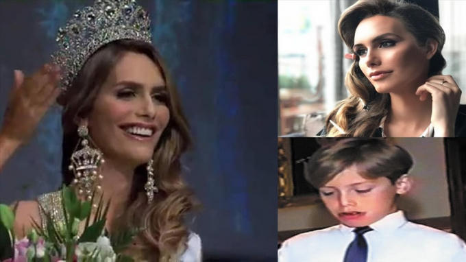 Ángela Ponce thời điểm đăng quang và hình ảnh khi cô còn là một chàng trai.