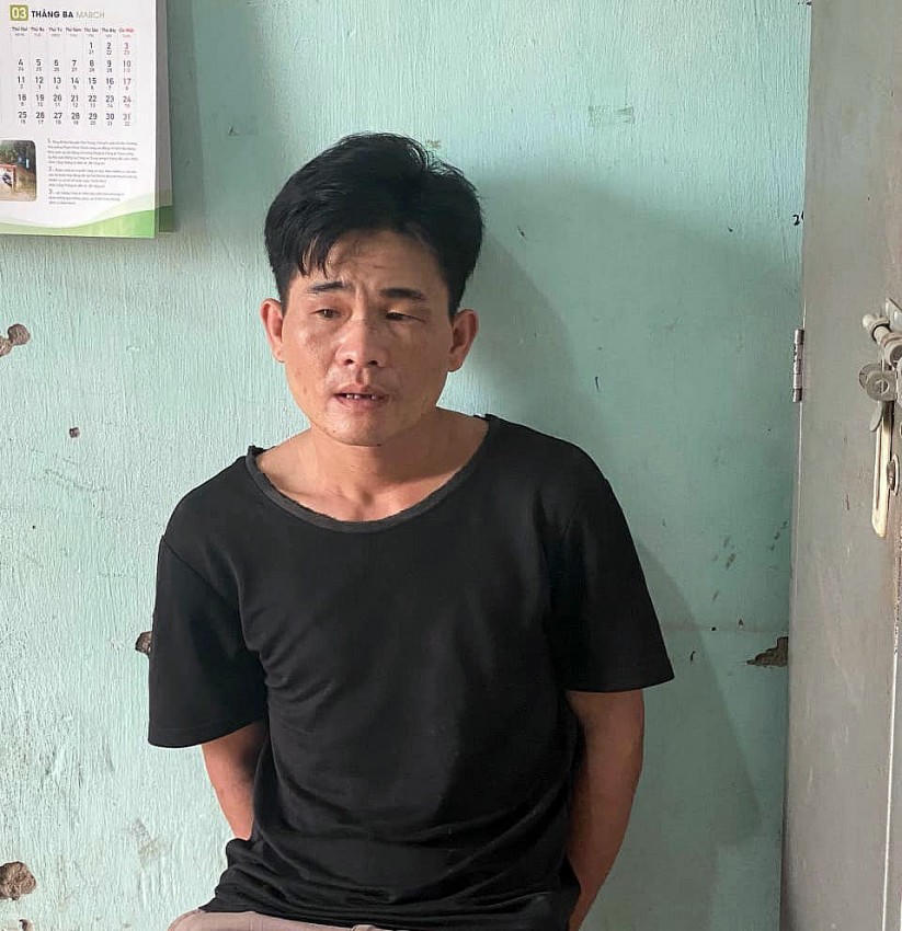 Đối tượng Nông Văn Thế tại cơ quan điều tra. (Ảnh: Công an tỉnh Cao Bằng).