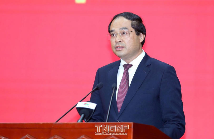 Đồng chí Trịnh Xuân Trường, Bí thư Tỉnh ủy Thái Nguyên phát biểu nhận nhiệm vụ.