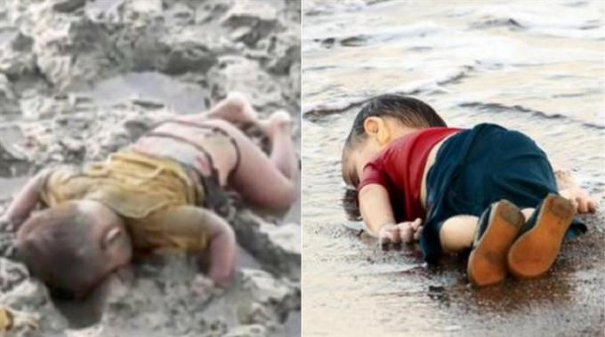 Hình ảnh của em bé Myanmar làm nhiều người liên tưởng tới cái chết thương tâm của em bé Syria.
