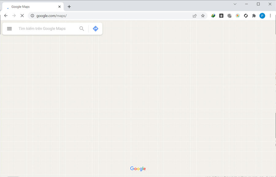 Phiên bản Google Maps trên trình duyệt web máy tính cũng không hiển thị được gì (Ảnh chụp màn hình).