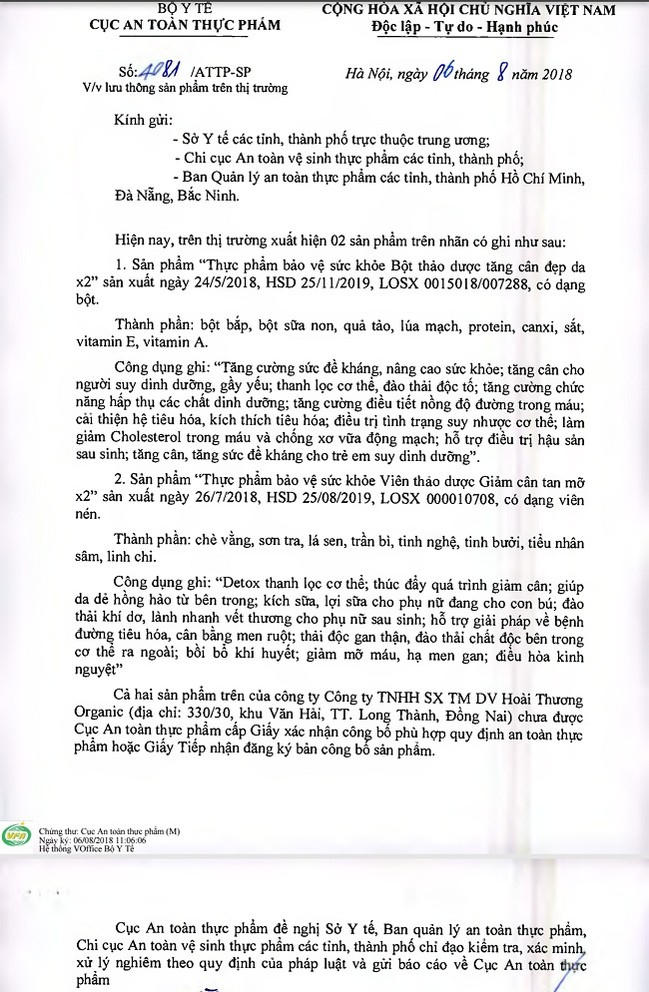 Văn bản của Cục An toàn thực phẩm, Bộ Y tế.