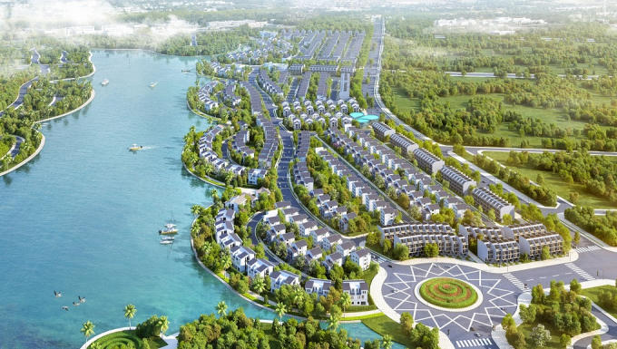 Biệt thự Long Cảnh mang vẻ đẹp thơ mộng, bình yên và sang trọng nằm bên hồ rộng lớn với dáng hình uốn lượn “rồng bay” - (Hình ảnh phối cảnh minh họa).