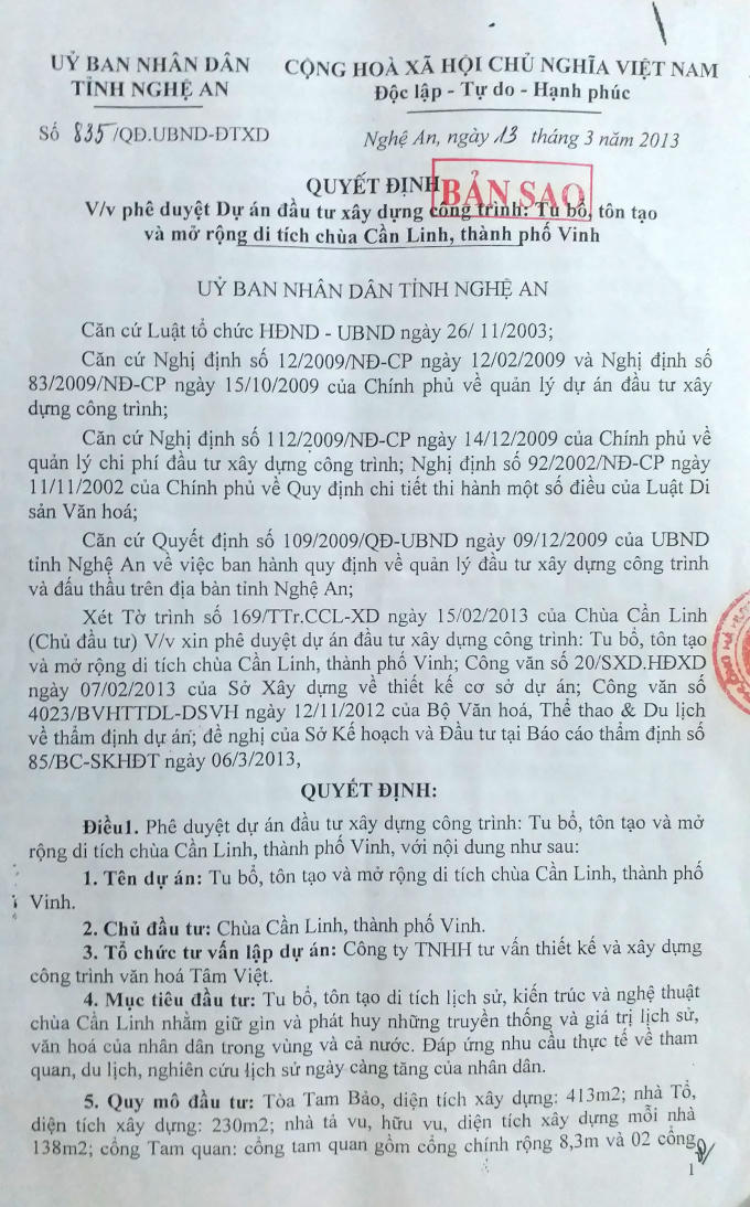 Quyết định phê duyệt dự án đầu tư xây dựng công trình.