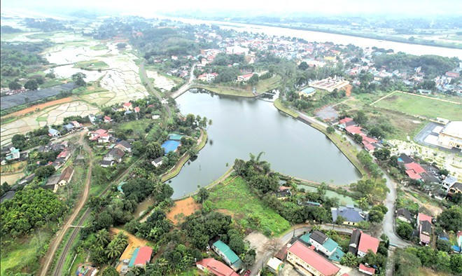 Trung tâm xã Trấn Yên (Lào Cai) nhìn từ trên cao.
