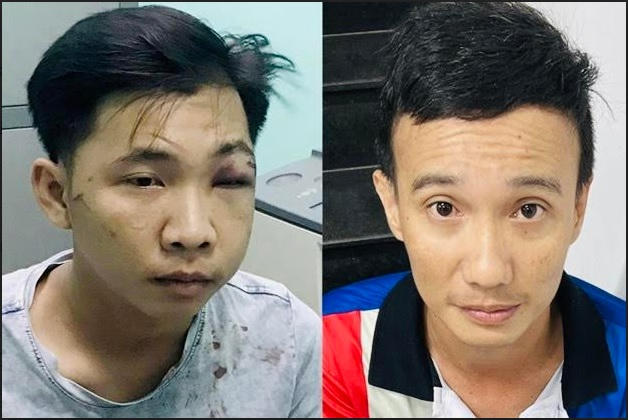 Đối tượng Đặng Hoàng Gim (bên trái) và Nguyễn Hoàng Phương bị bắt giữ tại cơ quan điều tra.