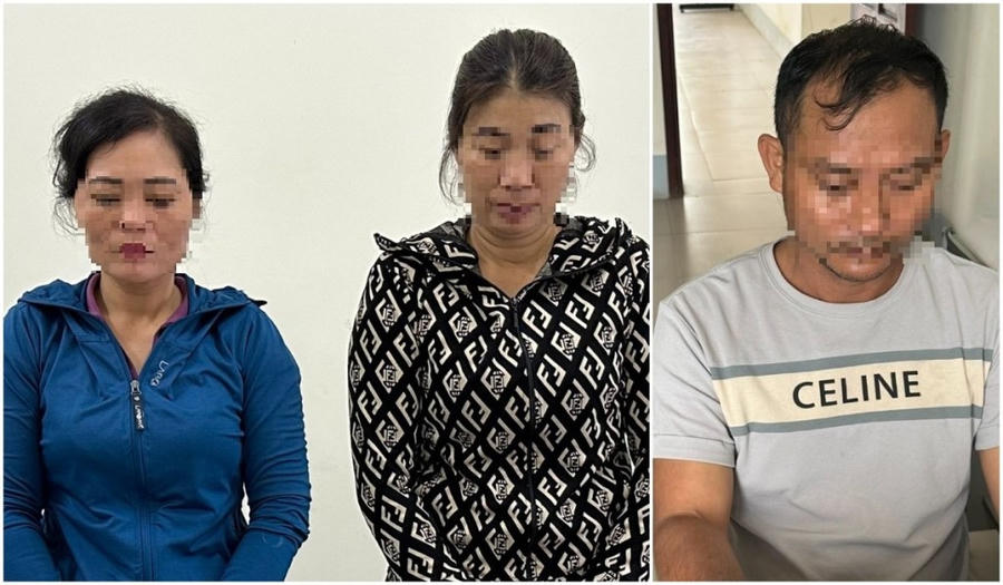 Các đối tượng Trương Thị H., Trần Thị L. và Nguyễn Văn V.. - Ảnh Công an Nghệ An.