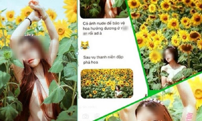 Bức ảnh cô gái chụp ảnh nude bên cánh đồng hoa hướng dương được đăng tải trên mạng xã hội
