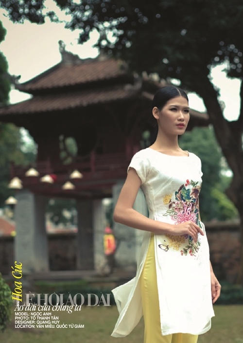 Mẫu thiết kế này của Quang Huy lấy ý tưởng từ hoa cúc. NSND Như Quỳnh sẽ đóng vai trò model cho thiết kế này.