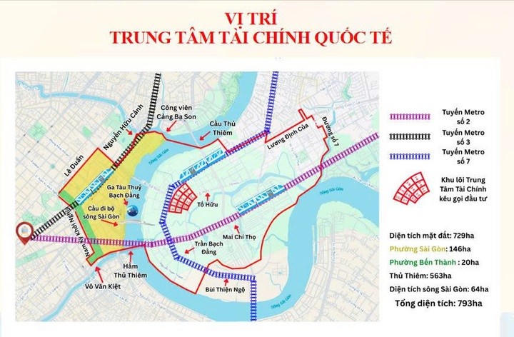 Trung tâm tài chính quốc tế TP HCM có diện tích 793 ha. (Nguồn: Sở Tài chính TP HCM)