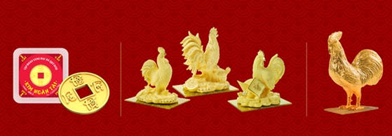 Ngoài đồng vàng 999.9 Kim Dậu – sản phẩm vốn đã nổi tiếng qua ngày Thần Tài của các năm, DOJI còn tung ra thị trường nhiều sản phẩm độc đáo, đẹp mắt như:sản phẩm Kim Ngân Tài 1-2 chỉ; Gà vàng mỹ nghệ đúc rỗng công nghệ Nano đặc biệt với lớp ngoài hoàn toàn bằng vàng 999.9; Gà vàng mỹ nghệ nguyên khối 1 đến 5 lượng.