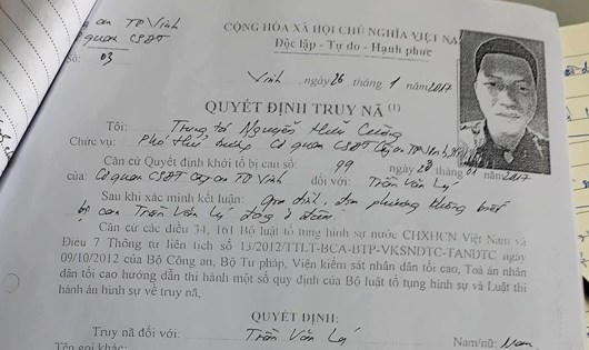 Quyết định truy nã Trần Văn Lý.