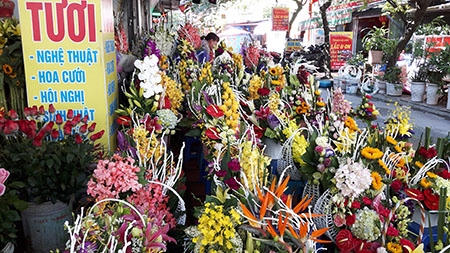 Thị trường hoa 20/11 đa dạng về mẫu mã, giá cả (Ảnh: An Bình)