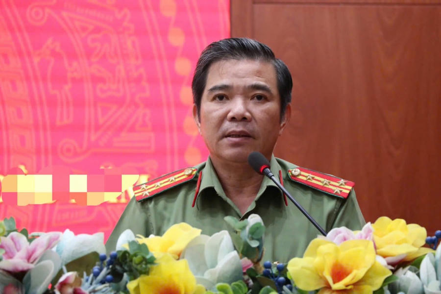 Đại tá Lê Văn Quý - Phó Giám đốc Công an tỉnh phát biểu tại Hội nghị.