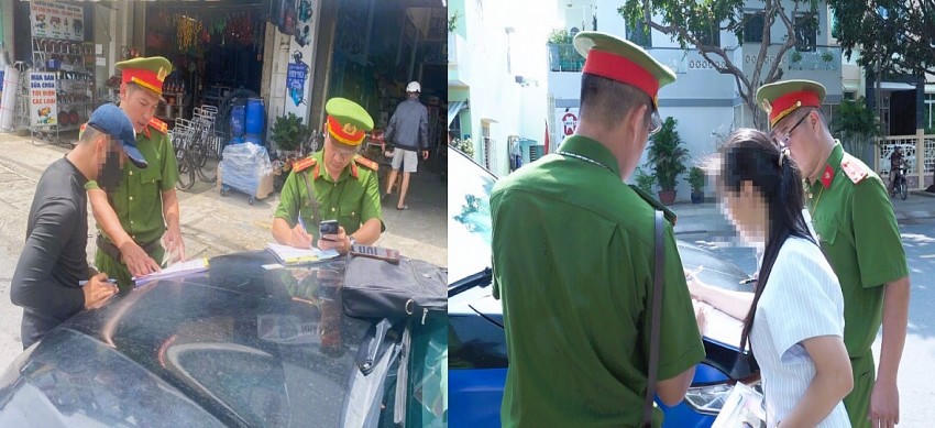 Cảnh sát xử lý người dân đỗ xe sai quy định.