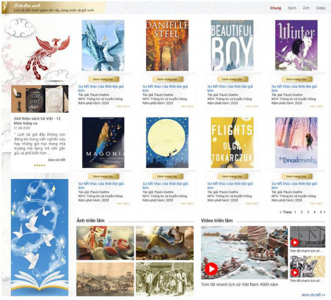 Hình ảnh demo khu vực giới thiệu sách và tư liệu lịch sử tại triển lãm.