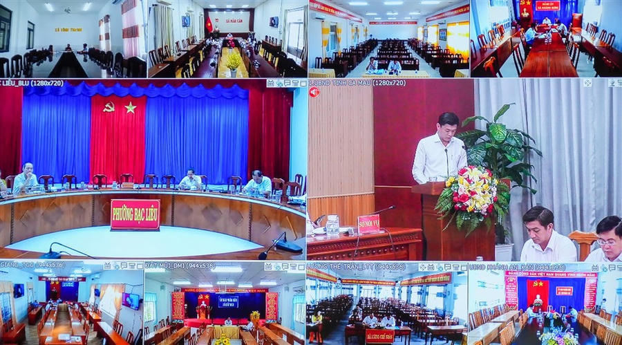 Hội nghị được kết nối trực tuyến đến điểm cầu các xã, phường trên địa bàn tỉnh Cà Mau. (Ảnh: CTTĐT tỉnh Cà Mau)