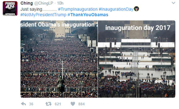 Bức ảnh nói lên tất cả: Ngày nhậm chức của Obama năm 2009 và của Trump năm 2017.