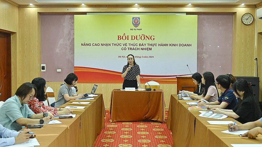 Phó Vụ trưởng Vụ Pháp luật Dân sự-kinh tế Lê Thị Hoàng Thanh phát biểu khai mạc.