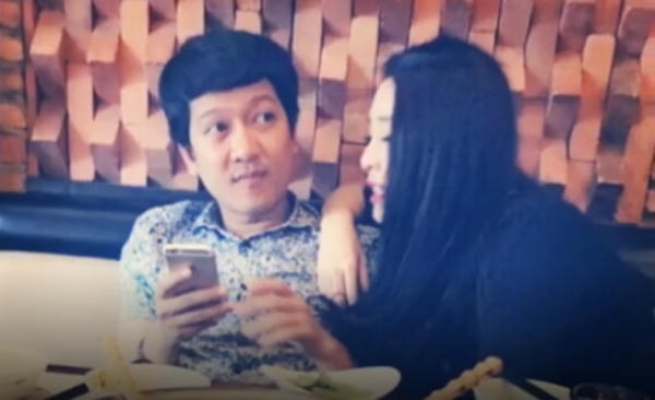Hình ảnh Trường Giang và Quế Vân tình tứ được cắt từ trong đoạn clip. Ảnh: internet.