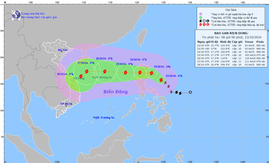 Hướng di chuyển của cơn bão Trami. (Nguồn: NCHMF)