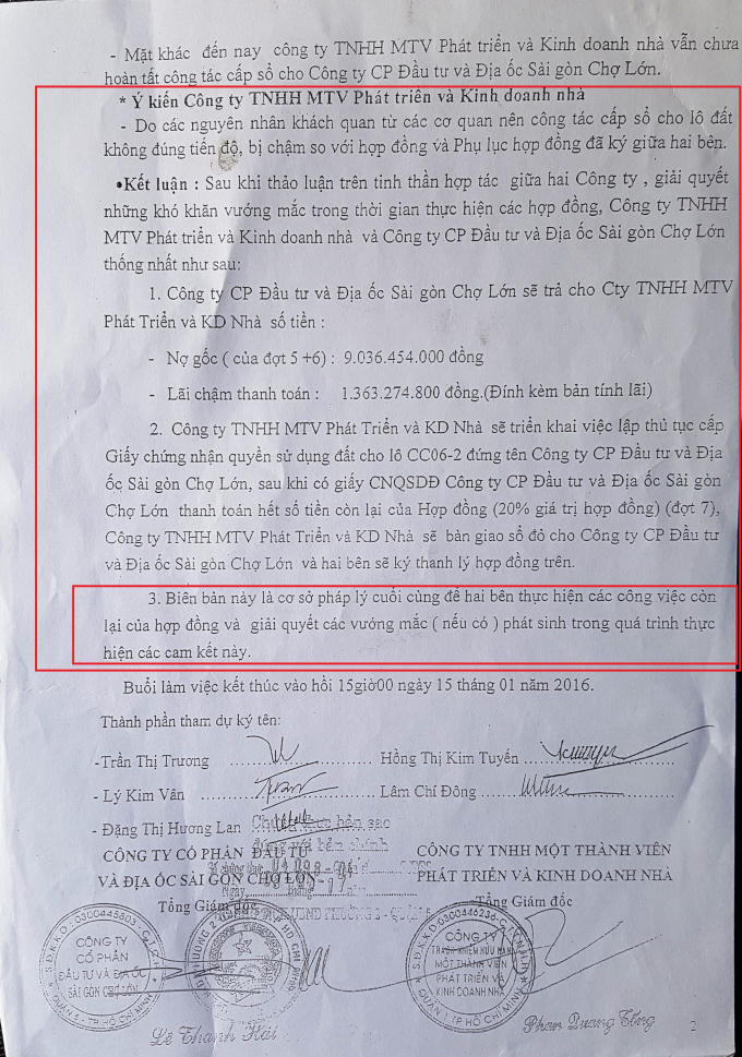 "Biên bản này là cơ sở pháp lý cuối cùng để hai bên thực hiện các công việc còn lại của hợp đồng và giải quyết các vướng mắc (nếu có) phát sinh trong quá trình thực hiện các cam kết này".
