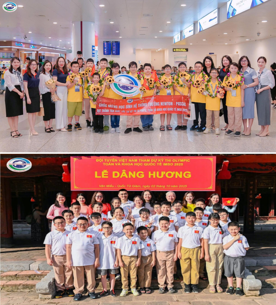 Ban lãnh đạo nhà trường cùng các học trò đạt thành tích cao tại các kỳ thi.