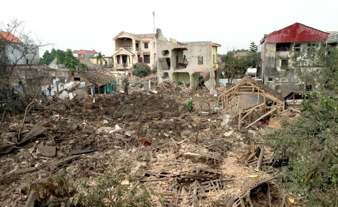 Hiện trường vụ nổ kinh hoàng sáng 3/1 tại thôn Quan Độ, xã Văn Môn, huyện Yên Phong, tỉnh Bắc Ninh.