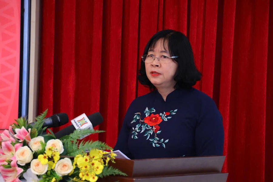 Bí thư thành ủy Hà Nội Bùi Thị Minh Hoài phát biểu (Ảnh: Viết Thành).