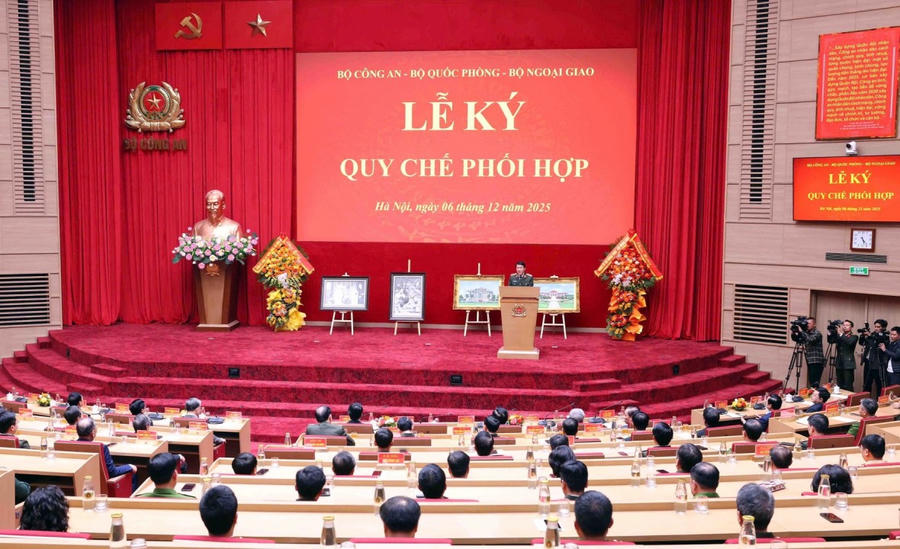 Quang cảnh Lễ ký Quy chế phối hợp.