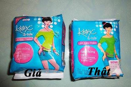 Hình ảnh Băng vệ sinh thật và giả.