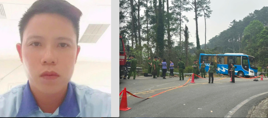 Tài xế Nguyễn Văn Tư và hiện trường vụ tai nạn.