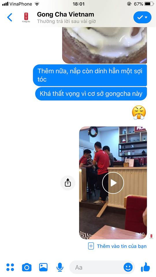Chị N.M.T phản hồi với Gong Cha