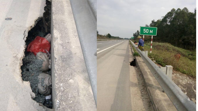 Vị trí xói lở cục bộ trên cao tốc Hà Nội - Lào Cai tại vị trí Km74+460 (trái truyến), thuộc địa phận huyện Thanh Ba (Phú Thọ).