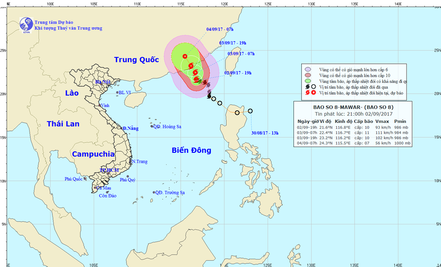 Dự b&aacute;o hướng đi của cơn b&atilde;o số 8. Ảnh: nchmf.gov.vn