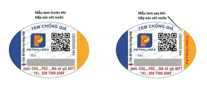 Hình 4: Chữ “PETROLIMEX” màu đỏ hiện lên khi bôi nước vào phần màu vàng vế bên phải con tem