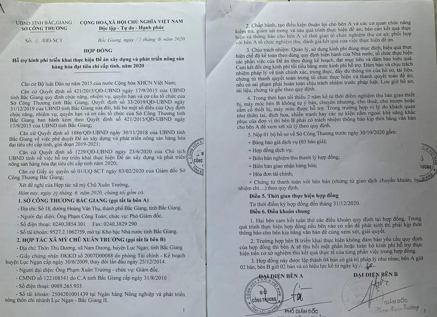 Sở Công thương tỉnh Bắc Giang hỗ trợ chi phí đầu tư nâng cấp máy móc, trang thiết bị, công vụ cho HTX với số tiền 200.000.000 đồng.