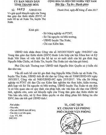 Công văn chỉ đạo của UBND tỉnh Thanh Hóa sau khuyến nghị thu hồi hổ nuôi nhốt do Trung tâm ENV đề xuất.