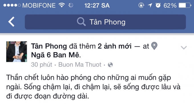Tin trên tường Facebook của Tân Phong