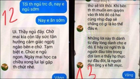 Nhiều người bức xúc trước những tin nhắn quá mùi mẫn, tình cảm trên mức thầy trò của một thầy giáo ở trường THPT chuyên Thái Bình (ảnh: Facebook)