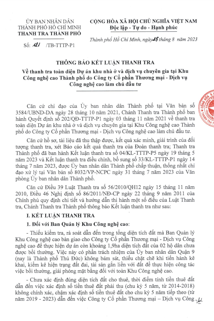 Kết luận của Thanh tra TP.HCM.