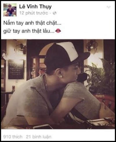 Vĩnh Thụy công khai ảnh ôm một cô gái trên trang cá nhân của mình, cô gái này được cho là Hoàng Thùy Linh. Ảnh: internet.